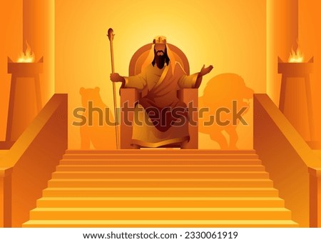 Biblical figure vector illustration series, King solomon sits on the throne