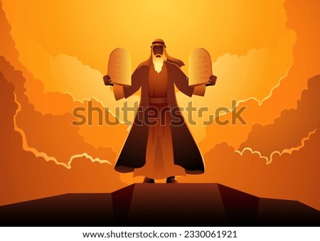 Biblical figure illustration series,  Moses and the Ten Commandments, vector illustration