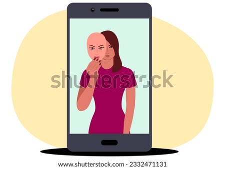 Clip art of a woman holding a mask on a social media profile, dissemblance, beauty filter app