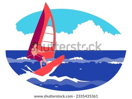 Clipart of a windsurfer, clorful cartoon, vector illustration