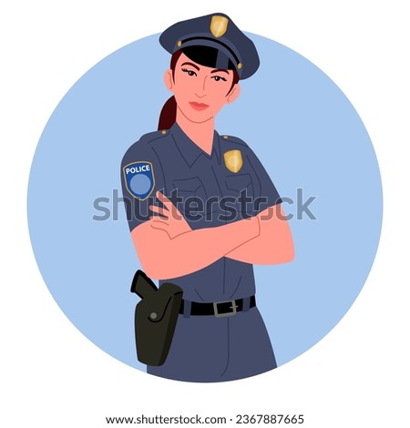 Clip art featuring a police woman with folded hands, perfect for police department materials, security presentations, and community safety campaigns