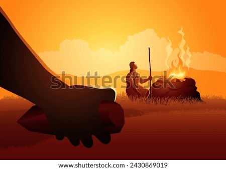 Biblicall vector illustration series. This powerful collection depicts the poignant moment of Cain holding a sharp rock, consumed by jealousy and contemplating the fateful act of ending Abel's life