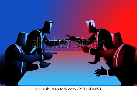 Businessmen pointing at each other in a heated debate during a meeting. Captures the intensity of business disagreements and negotiations