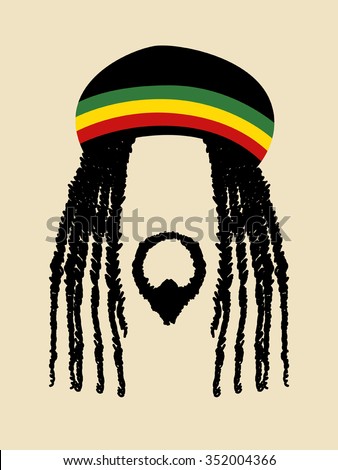 Face symbol of a man with dreadlocks hairstyle for rastafarian and reggae theme