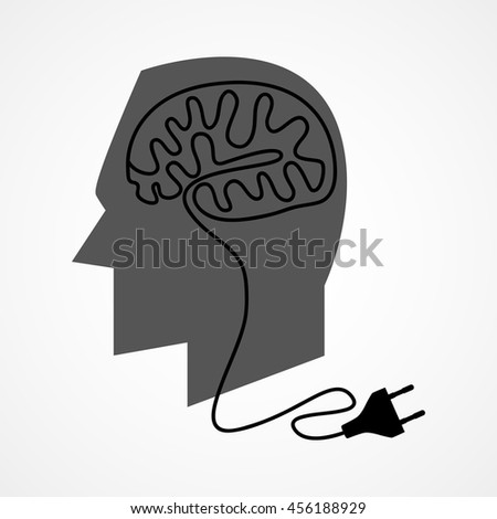 Graphic illustration of a human head with unplug power cable that forming a human brain