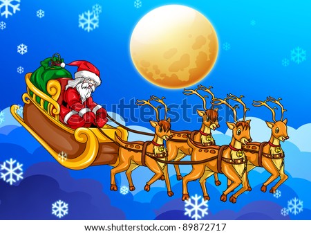 Illustration Of Santa Claus Riding His Sleigh - 89872717 : Shutterstock