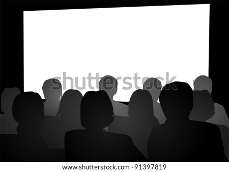 Vector Illustration Of People Watching Movie In The Theater - 91397819 ...