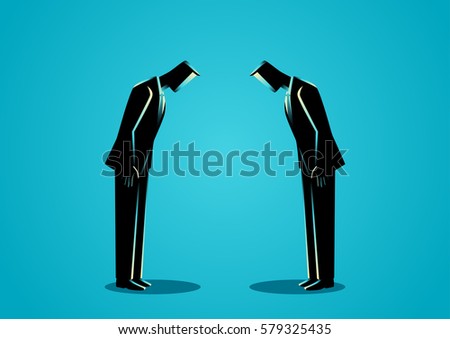 Business concept illustration of a two businessmen bowing to each other, Japanese business etiquette