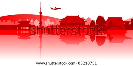 Illustration of famous buildings and monuments in East Asia