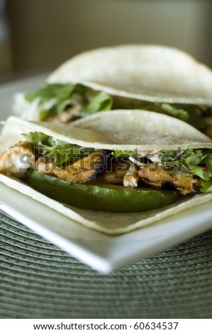 Spicy Grilled Fish Taco with Chipotle Lime Dressing on a White Corn Tortilla