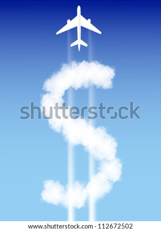 Dollar sign from the clouds and the trace of the plane