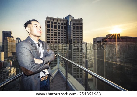 Portrait handsome asian businessman looking,vision concept,with vintage effect.