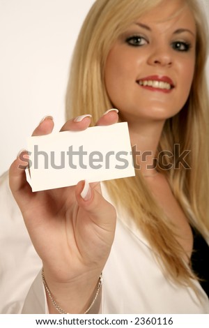 Isolated Businesswoman hands, woman holding White Card