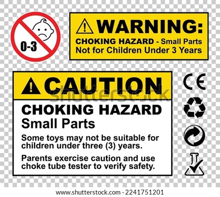 Warning Caution - Choking hazard small parts - not suitable for children under 3 years - Symbol 0-3 ages sign vector illustration labels stickers