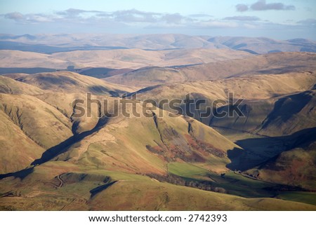Aerial shot of hills and mountains