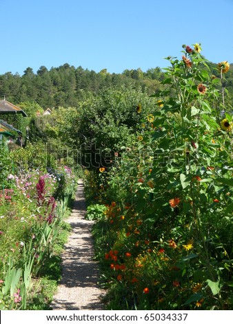 Claude Monet\'s garden in Giverny. Located 80 km West from Paris France. Claude Monet was a founder of French impressionist painting.The house and garden have become a popular tourist attraction