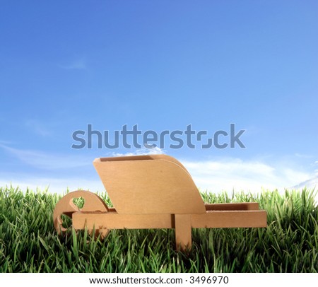 Push cart on plastic grass