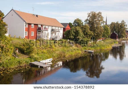 Houses and environment in Sweden. Living at the river.