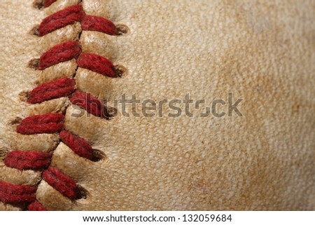 Close up of a baseball threads with room for copy
