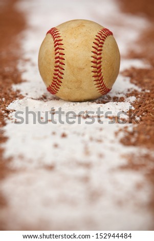 Used Baseball on the Infield Chalk Line