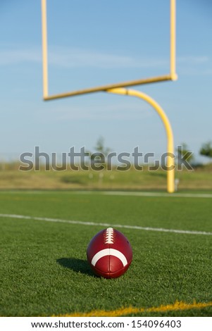 American Football on the Field with Goalposts or Uprights Beyond