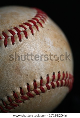 Worn Baseball with no logos Close Up on Black Background