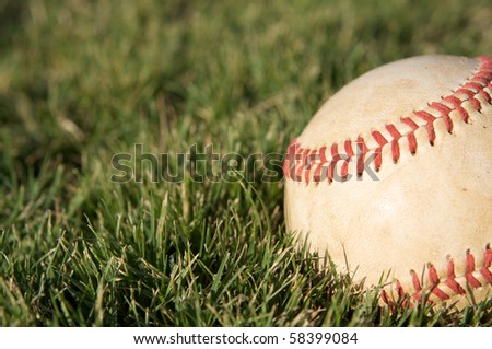 Baseball on the grass with room for copy