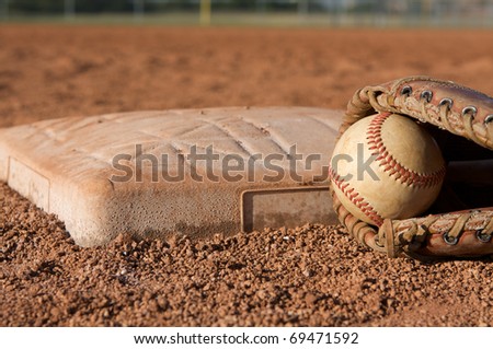 Baseball and glove a Base with room for copy