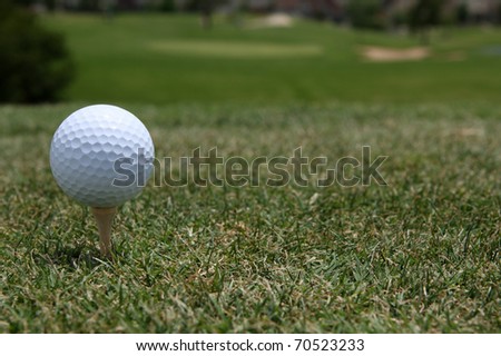 Golf Ball Teed Up with Course Beyond