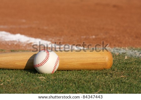 Baseball & Bat on the grass with room for copy