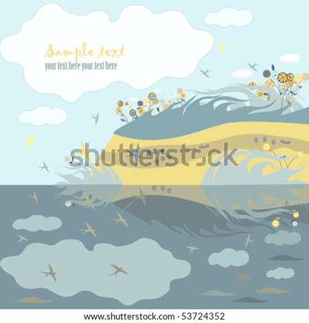 Summer river landscape, vector illustration