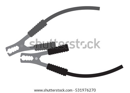 Car jumper power cables. Black wire shown in greyscale