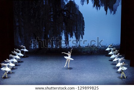 CHENGDU, CHINA - JAN 5: Ballerinas of The national ballet of china perform on stage at Jincheng theater on Jan 5, 2012 in Chengdu, China.