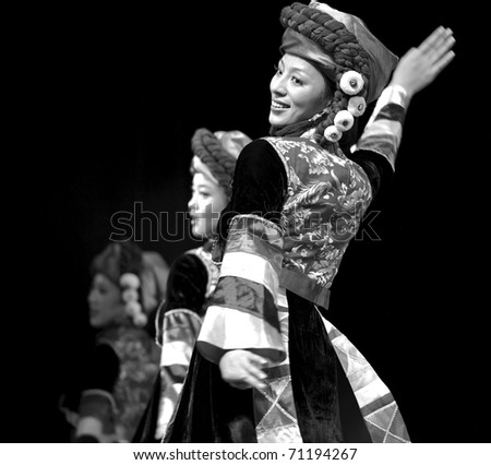 CHENGDU - SEP 28: chinese Qiang ethnic dance performed by song and dance troupe of Aba Tibetan and Qiang autonomous prefecture at experimental theater.Sep 28,2010 in Chengdu, China.