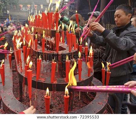 Chengdu - Feb 5: People Burning Incense Upon The Incense Altar In ...