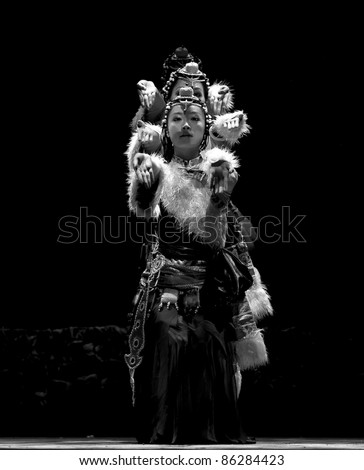 CHENGDU - SEPT 28: chinese Tibetan ethnic dancer performs on stage in the 6th Sichuan minority nationality culture festival at JINJIANG theater.Sept 28,2010 in Chengdu, China.