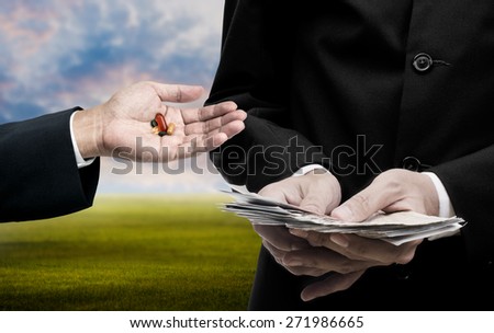 Medicine business concept, Businessman count the banknote for trading medicine