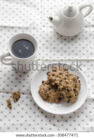 Soft cookie with hot coffee at morning, Breakfast concept