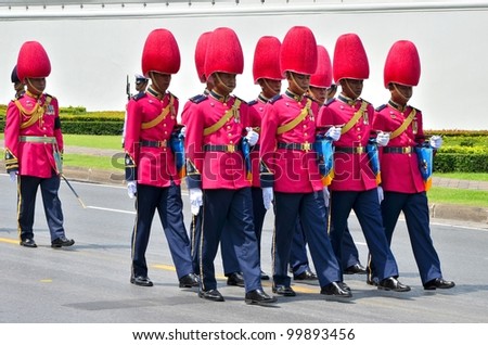 BANGKOK THAILAND - APRIL 9 : Military parade on April 9, 2012  in The Royal Funeral of HRH Princess Bejaratana Rajasuda of Thailand