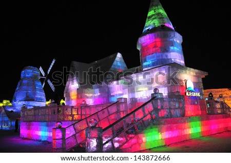 HARBIN,CHINA - FEB 21: Harbin ice and snow world on FEB 21,2012 in Harbin China. Harbin ice and snow world is an ice and snow festival in China