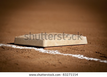 Close up of baseball first base on the ball field