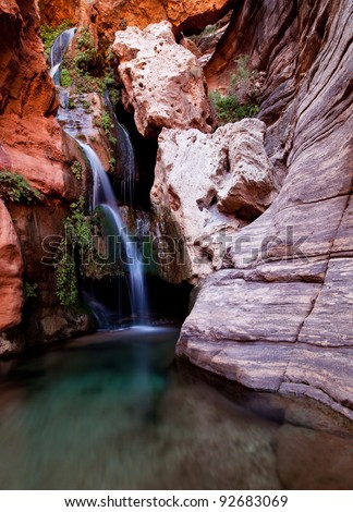 Beautiful waterfall in one of the side canyons along the Colorado River in the Grand Canyon