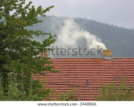 pollution smoke from the chimney Greenhouse gas and  gases GHG effect