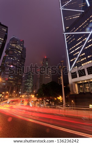 Hong Kong, the city car light trails