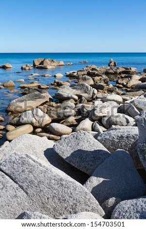 Summer landscape of rocky sea coast. Japan sea.