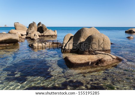 Rock protruding from the sea. Japan sea.
