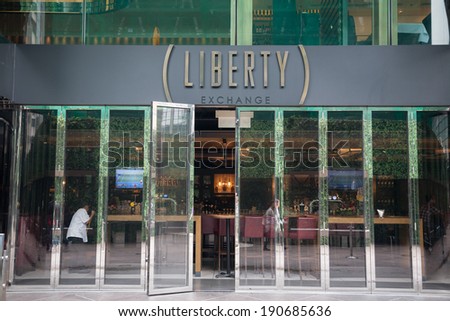 HONG KONG - NOVEMBER 14, 2012: Facade of a restaurant Liberty Exchange of a very popular among businessmen, located in Two Exchange Square, Central, on Hong Kong Island.