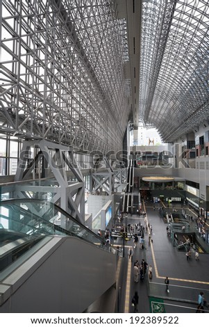 KYOTO, JAPAN - MAY 29, 2008: Kyoto Station was built in 1997, is the second largest station in Japan and one of the major hubs of the country. Complex, 470 m long and 238,000 square meters of area.