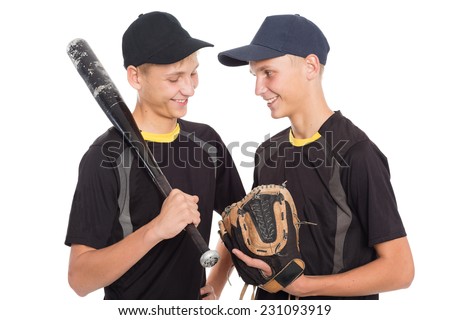 Twin brothers - the young guys in the form of a baseball game