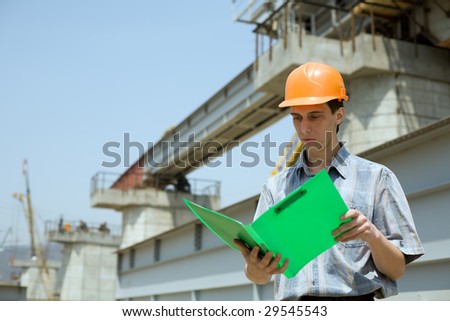 Construction worker.Construction of the railway bridge.
